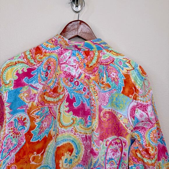 CHAPS Women's Sz 2X Paisley Print Multicolored Button Down Cotton Spring Shirt - Picture 4 of 13